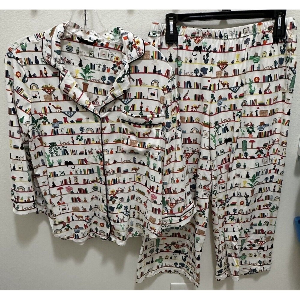Kate Spade Capri Bookcase Pajama Set Size Medium White Soft 2021